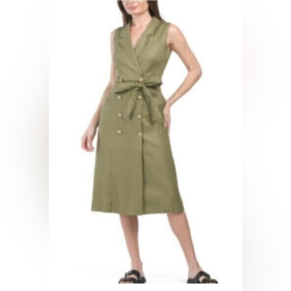 Elie Tahari Green Linen Double Breasted Shirt Dress 4